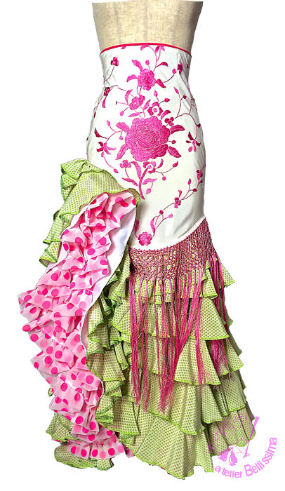 フラメンコ 衣装 バタデコーラ セビージャ製シルクマントン使用 ハイウエスト コリン Guajira