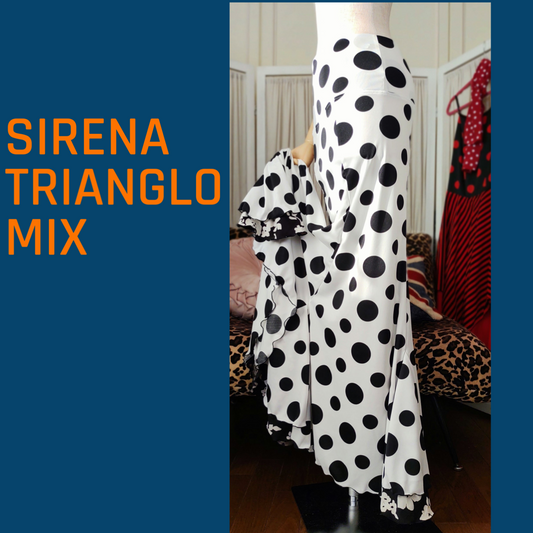 M/Lサイズです！オリジナル フラメンコ スカート SIRENA Trianglo-MIX  シレナ トリアングロmix白x黒玉　BS-252