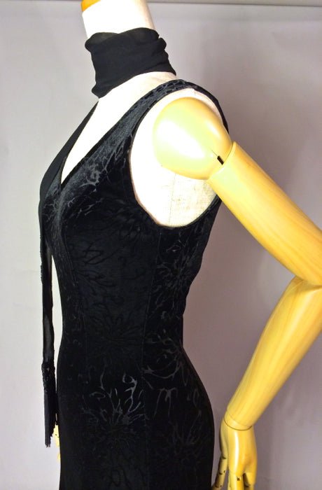 オリジナル フラメンコ衣装ストレッチベロア シフォン ロング スリーブ 長袖 黒 ブラック フラメンコ ワンピース TIMBRE