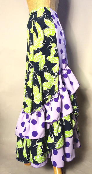 フラメンコ スカートスペイン製生地使用・ミックスプリントファルダ