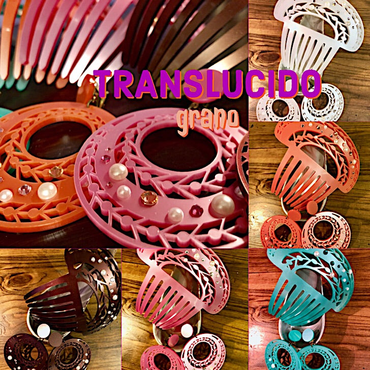 ハンドメイド！オリジナルカラー フラメンコ アクセサリー 2点セット フラメンコ イヤリング & ペイネタ TRANSLUCIDO grano  フラメンコ ギフト プレゼントに最適 - atelier Bellissima custom orders アトリエ ベリッシマ〜クチュール仕込の フラメンコ衣装〜