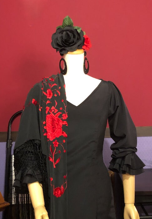フラメンコ衣装 黒 赤 ワンピース 刺繍 シージョ