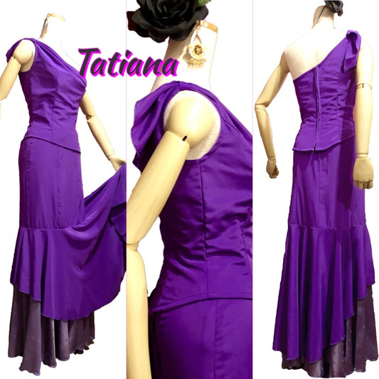 オリジナルデザイン フラメンコ 衣装流れるようなラインのワンショルダー・ドレープ スーツ Tatiana