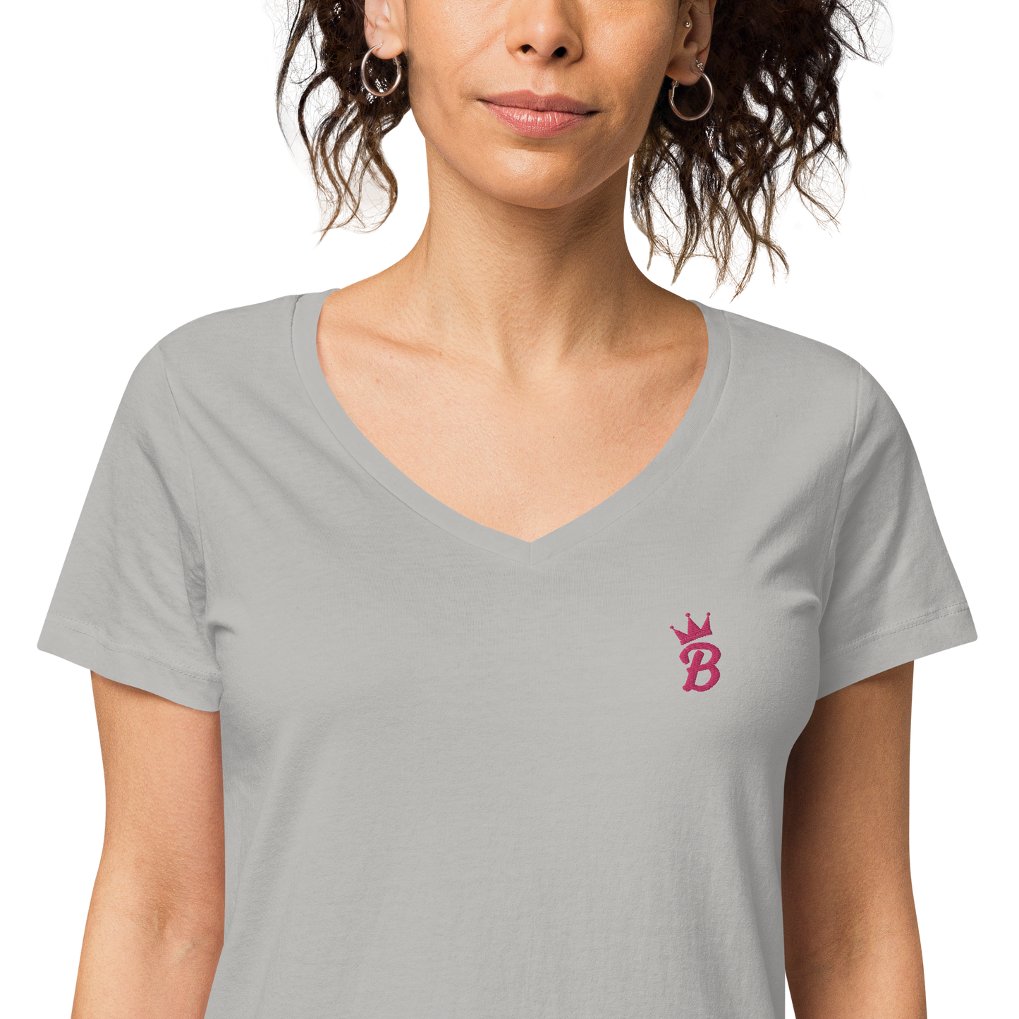 Bellaロゴ刺繍レディース フィット Vネック オーガニック Tシャツ
