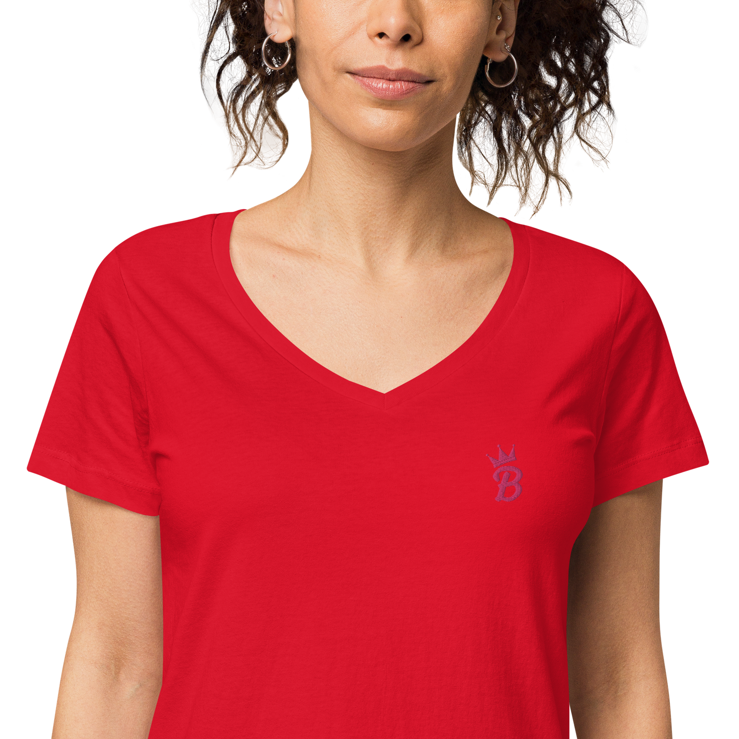 Bellaロゴ刺繍レディース フィット Vネック オーガニック Tシャツ